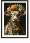 Een Koe Couture Schilderij van een brildragende koe en een kledingstuk, perfect voor uw wanddecoratie, kunt u moeiteloos tentoonstellen met een magnetisch ophangsysteem van CollageDepot.,Zwart-Met,Lichtbruin-Met,showOne,Met