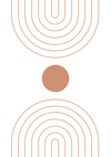 Twee bc 006 - abstracte afbeeldingen bestaande uit concentrische, onregelmatige oranje lijnen, waarbij de ene set boven een centrale oranje cirkel is geplaatst en de andere daaronder op een witte achtergrond. (Merknaam: CollageDepot)-