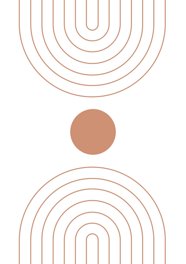 Twee bc 006 - abstracte afbeeldingen bestaande uit concentrische, onregelmatige oranje lijnen, waarbij de ene set boven een centrale oranje cirkel is geplaatst en de andere daaronder op een witte achtergrond. (Merknaam: CollageDepot)-