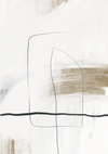 Abstract kunstwerk met een minimalistische compositie met lichtbeige en grijze penseelstreken op een witte achtergrond. Zwarte, dunne, onregelmatige lijnen kruisen elkaar horizontaal en verticaal, waardoor een eenvoudig maar dynamisch visueel effect ontstaat. Perfect als wanddecoratie, het Minimalistisch abstracte schilderij van CollageDepot wordt geleverd met een eenvoudig magnetisch ophangsysteem.