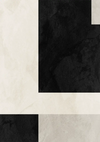 Een minimalistische abstracte wanddecoratie met een grote zwarte rechthoekige vorm tegen een gebroken witte achtergrond. De compositie bevat scherpe, strakke lijnen en donkere, gestructureerde gebieden die contrasteren met de lichtere, vloeiendere delen. Het geometrische zwart-wit schilderij van CollageDepot wordt geleverd met een magnetisch ophangsysteem voor moeiteloze weergave.-