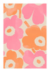 Abstracte bloemenprint met grote, gestileerde bloemen in oranje en roze tinten met witte middelpunten op een bleke achtergrond uit CollageDepot's product 060 - bestsellers.-