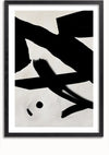 Een ingelijste Kris Kras Door Het Schilderij van CollageDepot met opvallende zwarte penseelstreken op een witte gestructureerde achtergrond. De penseelstreken creëren een gevoel van beweging en contrasteren met de eenvoud van de witte achtergrond, waardoor het een opvallende wanddecoratie is met een optioneel magnetisch ophangsysteem.,Zwart-Met,Lichtbruin-Met,showOne,Met
