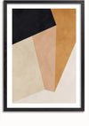 Ingelijst geometrisch abstract schilderij met geometrische vormen in de kleuren zwart, bruin, beige en lichtbruin tegen een witte achtergrond. Deze wanddecoratie van CollageDepot heeft een gelaagd en kruisend patroon, perfect voor elk modern interieur.,Zwart-Met,Lichtbruin-Met,showOne,Met